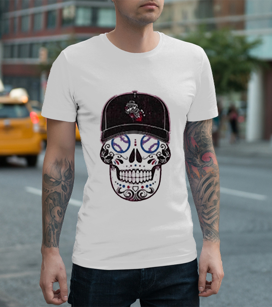 Rocket City Trash Pandas Sugar Skull Hat Baseball T-Shirt