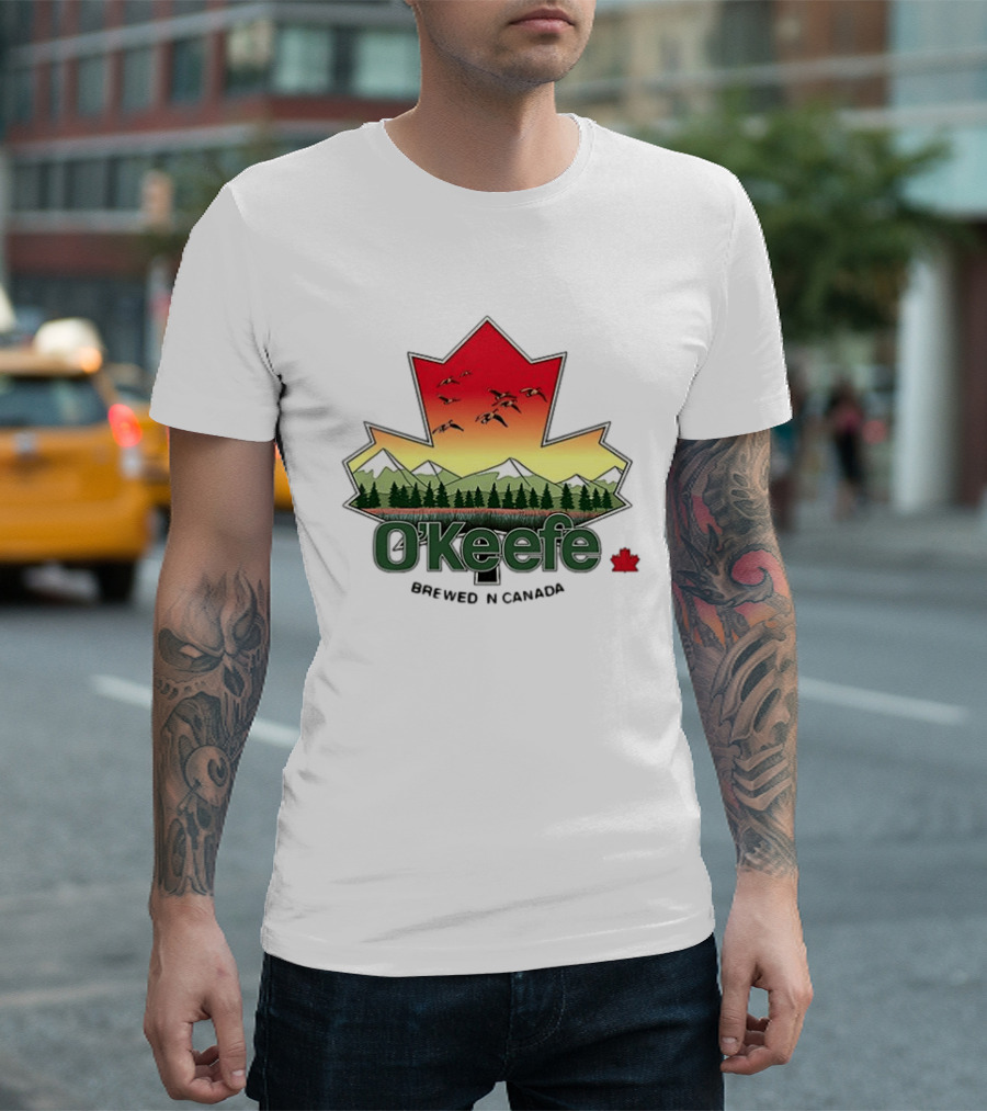 O'Keefe Brewed In Canada Maple Leaf Mountains And Geese T-Shirt