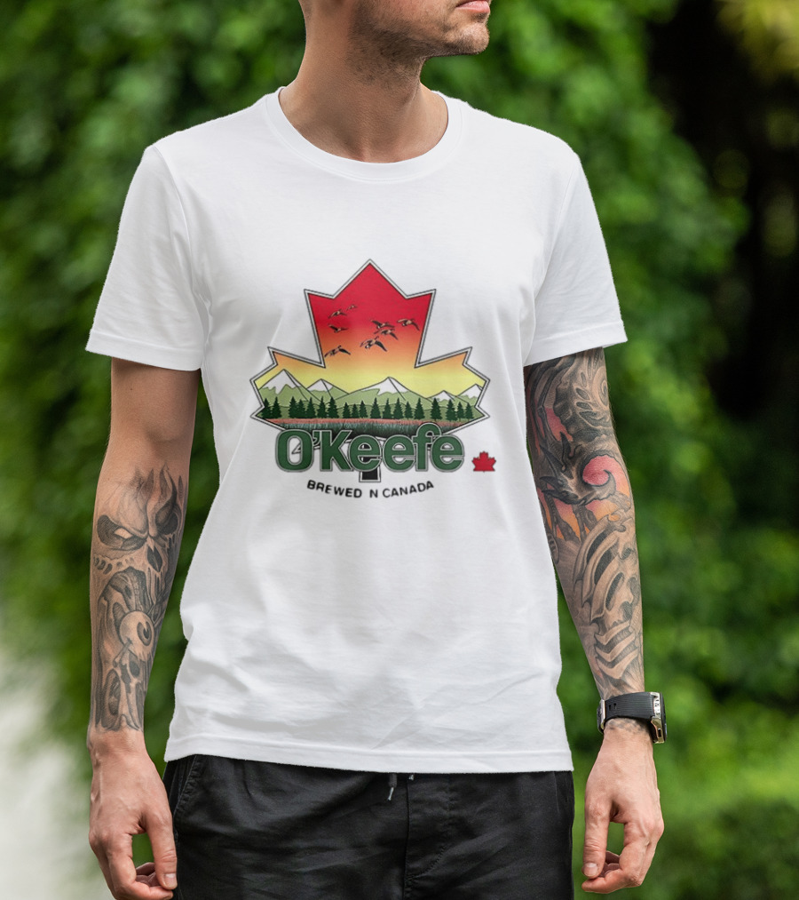 O'Keefe Brewed In Canada Maple Leaf Mountains And Geese T-Shirt