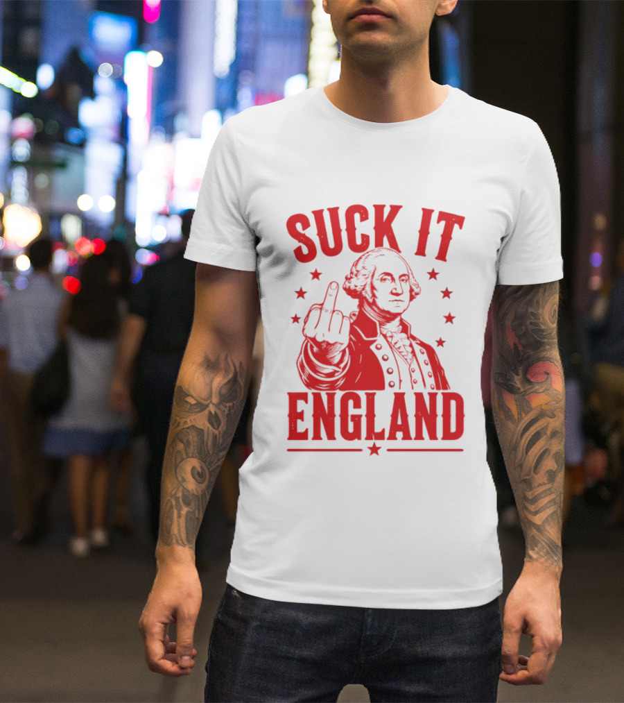 Suck It England George Washington Middle Finger Gesture T-Shirt