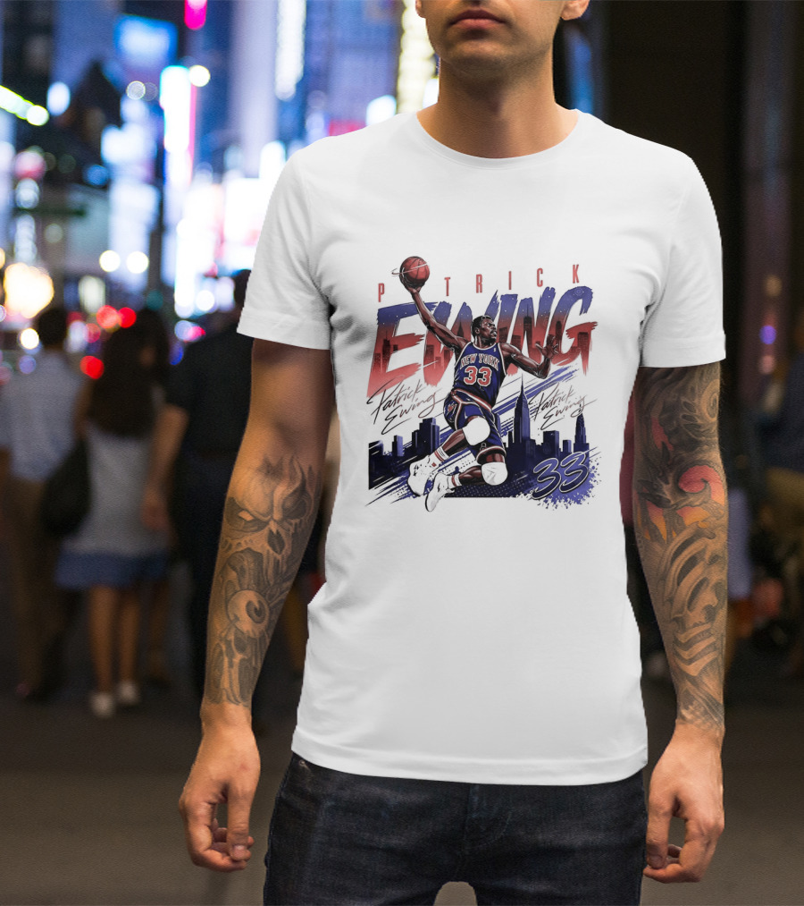 Patrick Ewing New York Knicks Skyline 33 T-Shirt