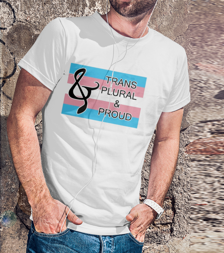 Trans Plural And Proud Treble Clef Pink Blue Flag T-Shirt