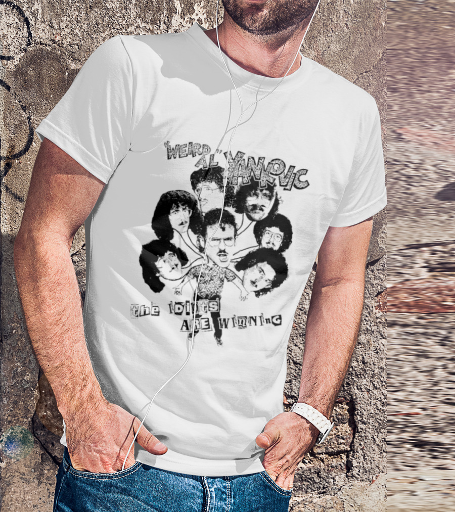 Weird Al Yankovic The Idiots Are Winning Black And White Caricature Faces T-Shirt