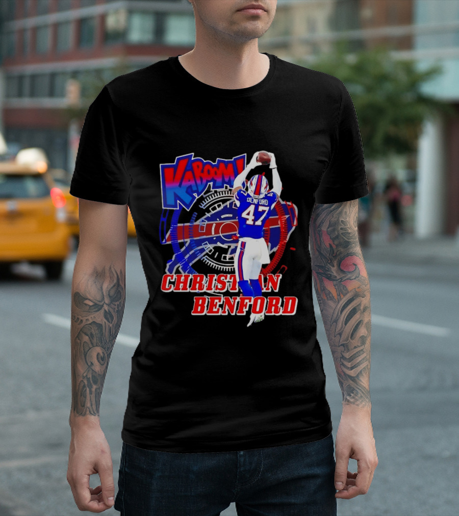 Kaboom Christian Benford 47 Buffalo Bills Football T-Shirt