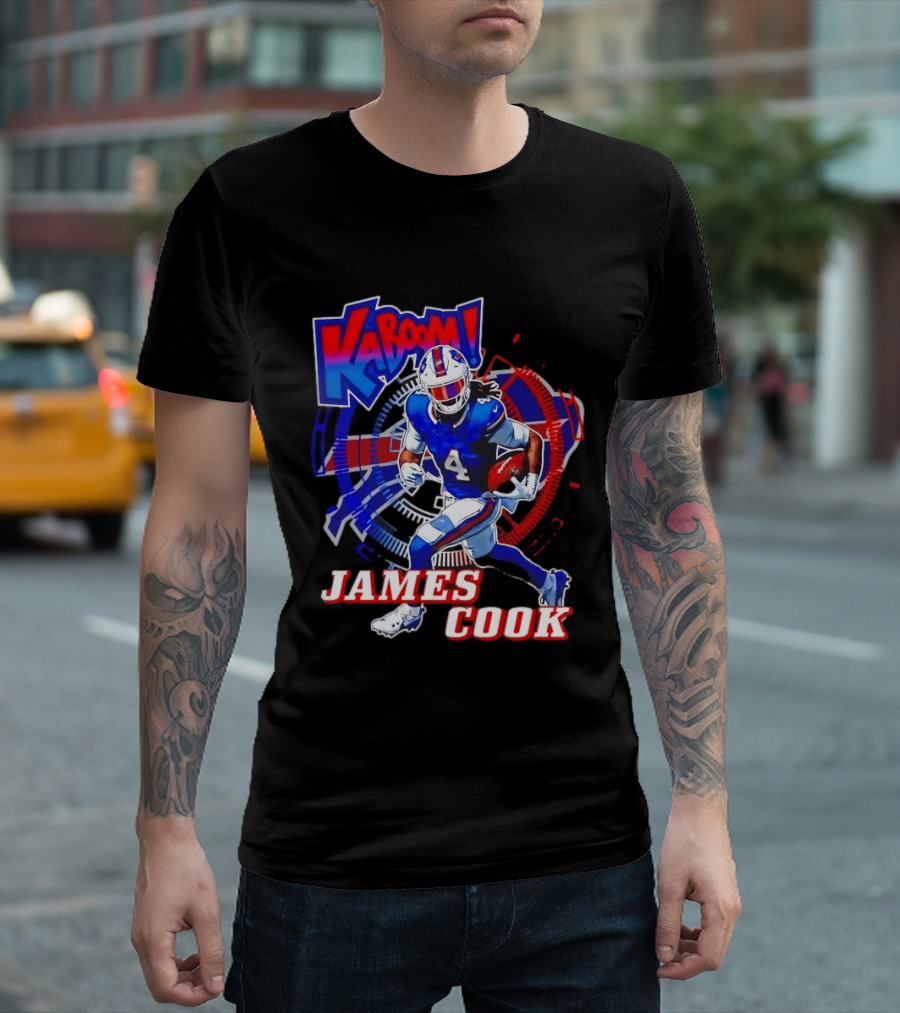 Kaboom James Cook Buffalo Bills Football Action Explosion T-Shirt
