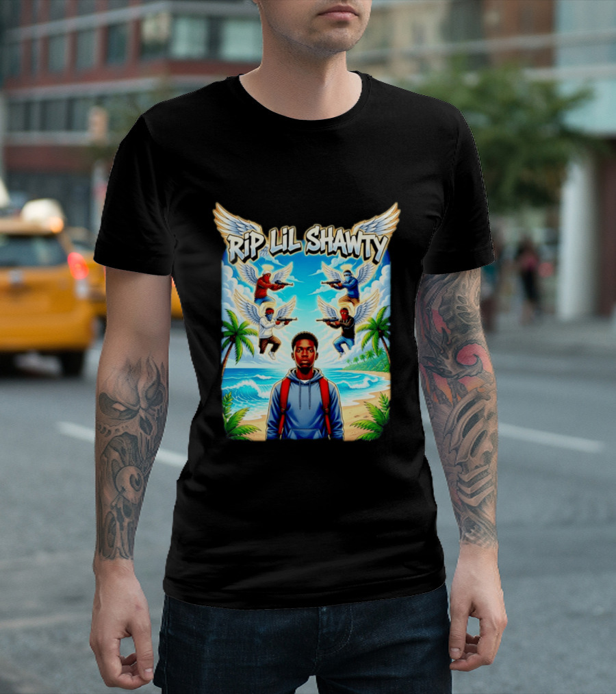 RIP Lil Shawty Angelic Wings Beach Scene Memorial T-Shirt