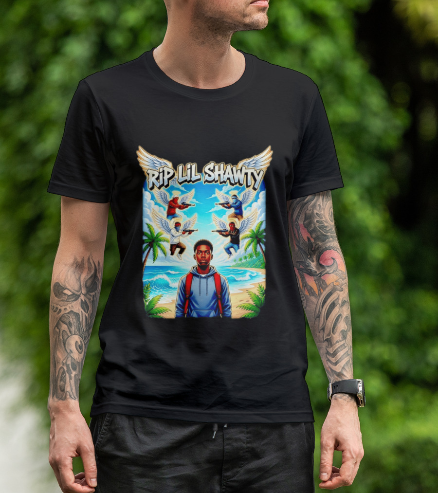 RIP Lil Shawty Angelic Wings Beach Scene Memorial T-Shirt