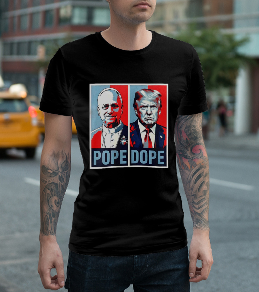 Pope Leo XIV Vs Trump Dope Red And Blue Political Satire T-Shirt