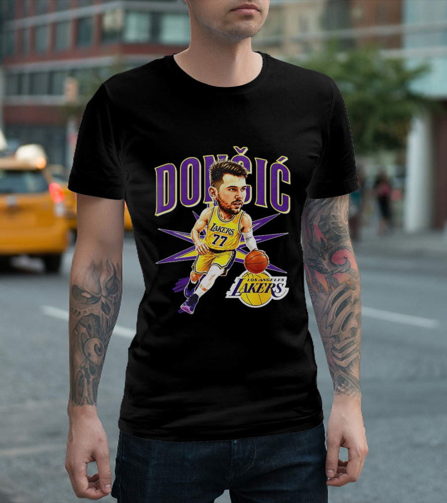Doncic 77 Los Angeles Lakers NBA 2026 Big Head Basketball Player T-Shirt