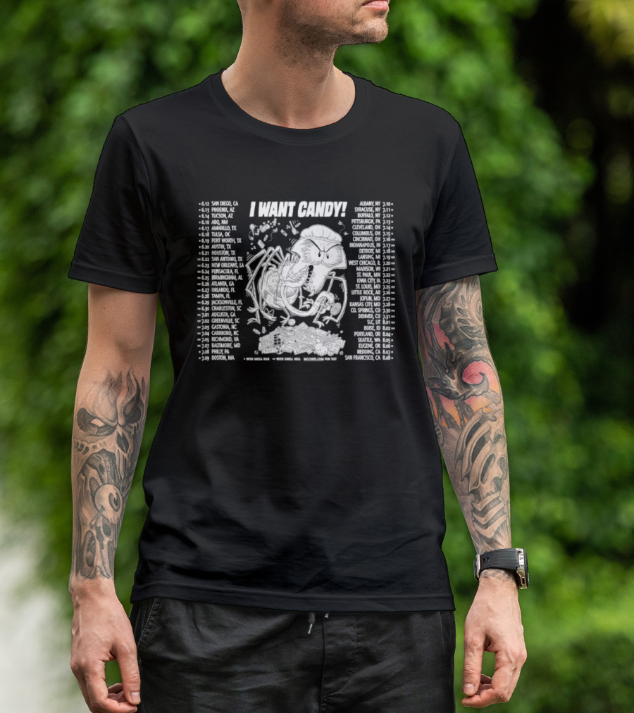 Monster I Want Candy Tour 2010 Concert Cities And Dates With Skeleton Monster T-Shirt