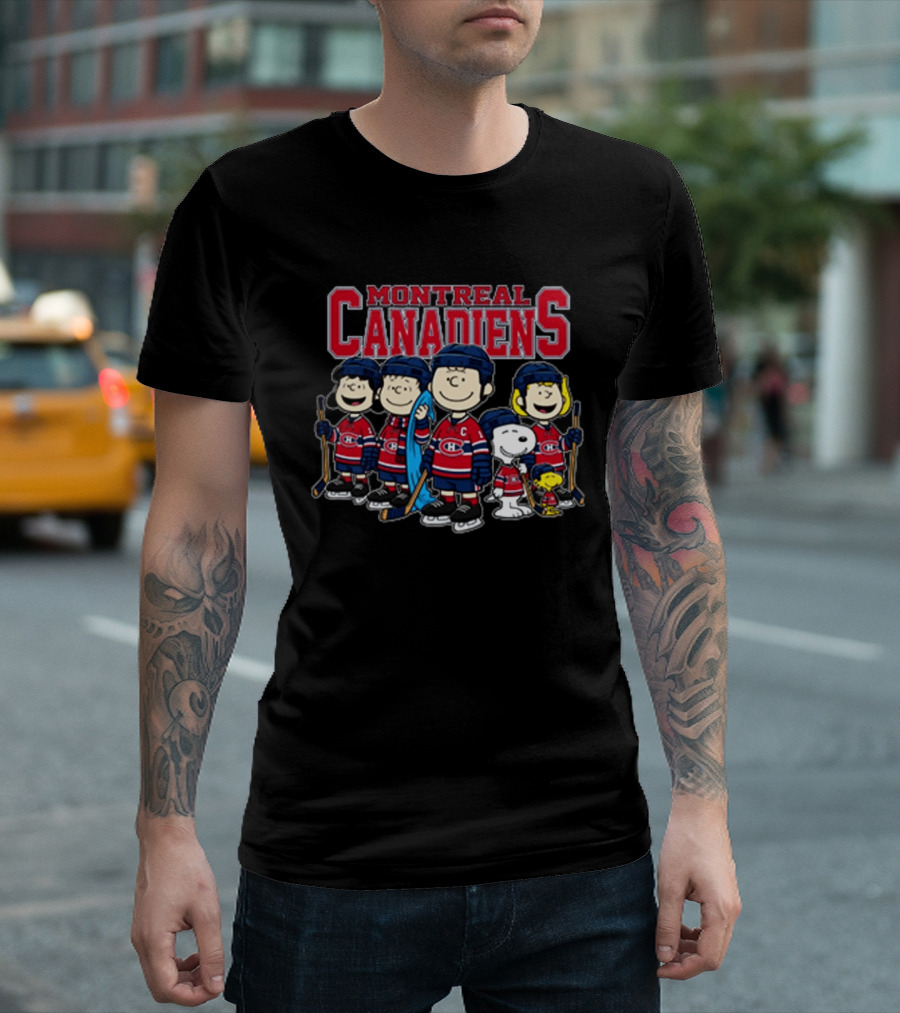 Montreal Canadiens Peanuts Snoopy Charlie Brown Lucy Linus Woodstock Hockey Team T-Shirt