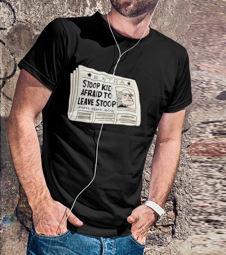 Stoop Kid Afraid To Leave Stoop Newspaper Extra Cartoon Headline T-Shirt