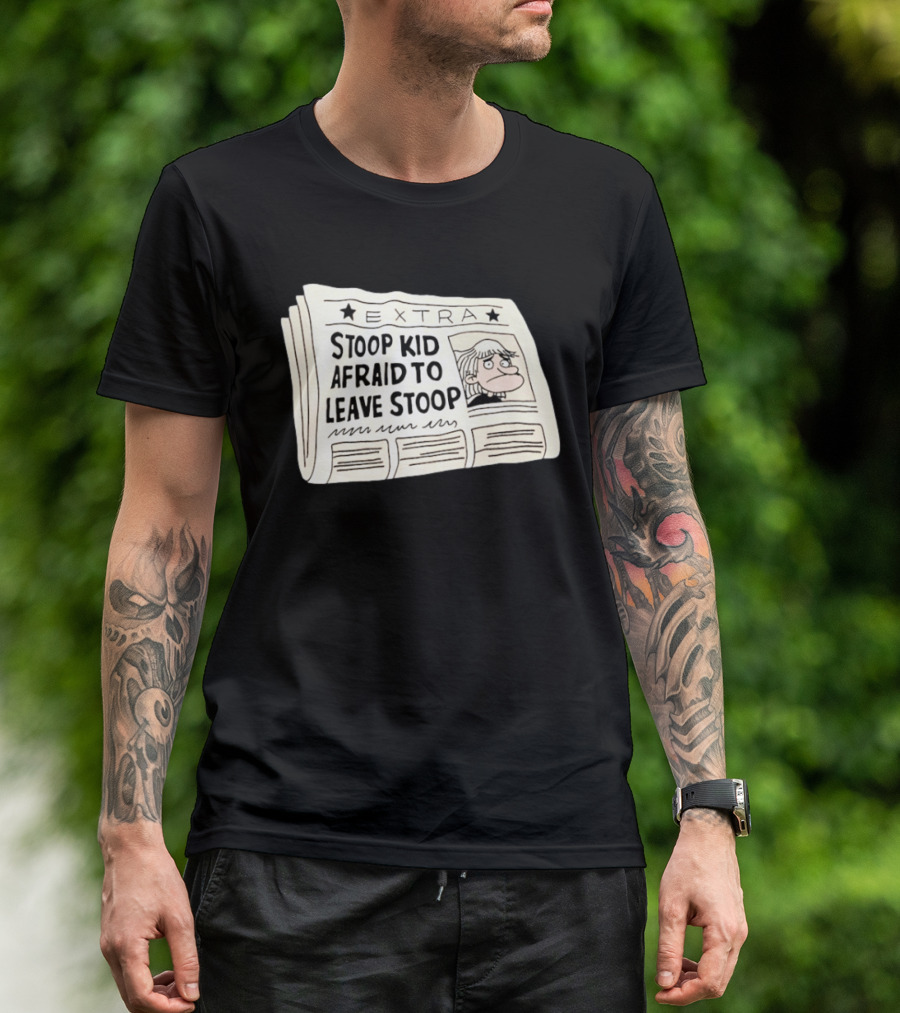 Stoop Kid Afraid To Leave Stoop Newspaper Extra Cartoon Headline T-Shirt
