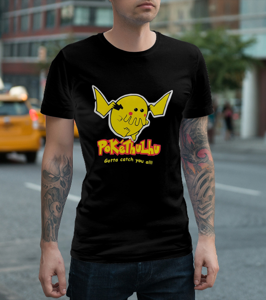 Pokethulhu Gotta Catch You All Yellow Hybrid T-Shirt