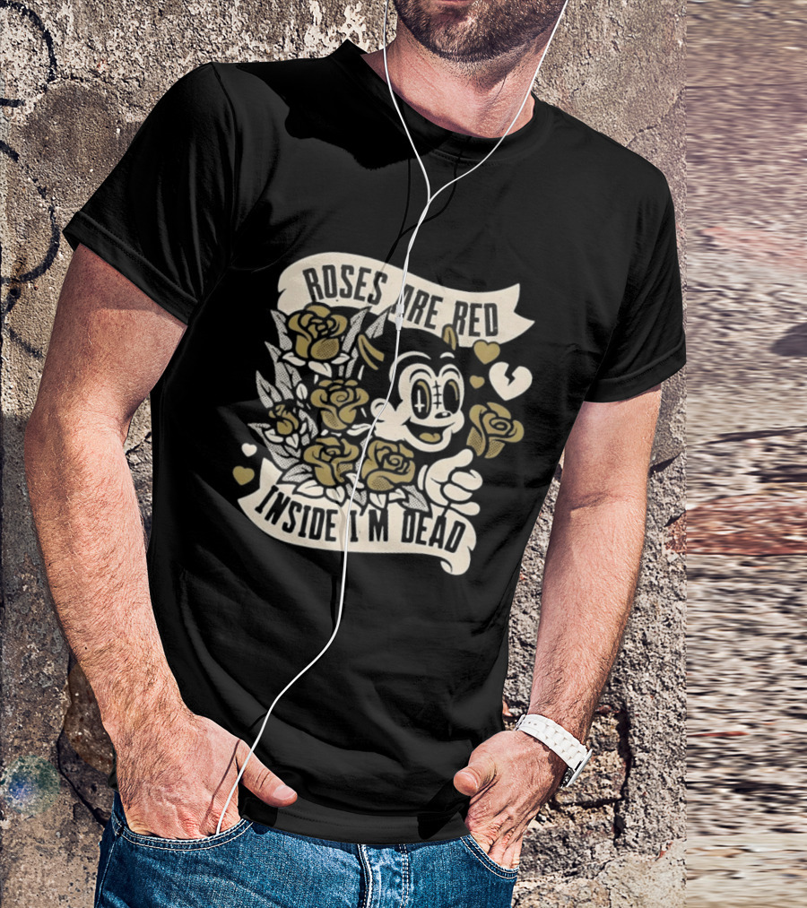 Roses Are Red Inside I'm Dead Cartoon Roses And Heart Characters T-Shirt