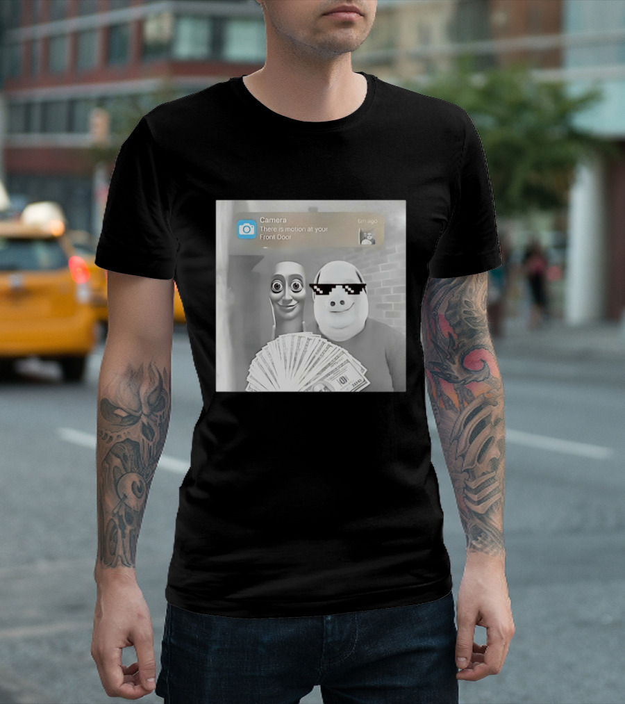 Tung Tung Sahur John Pork Meme With Motion Alert And Money Stack T-Shirt