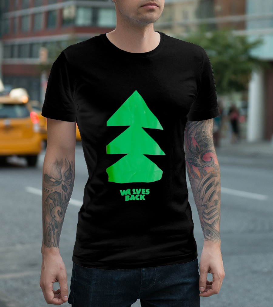 Wolves Back Tree Green Triangular Shapes T-Shirt