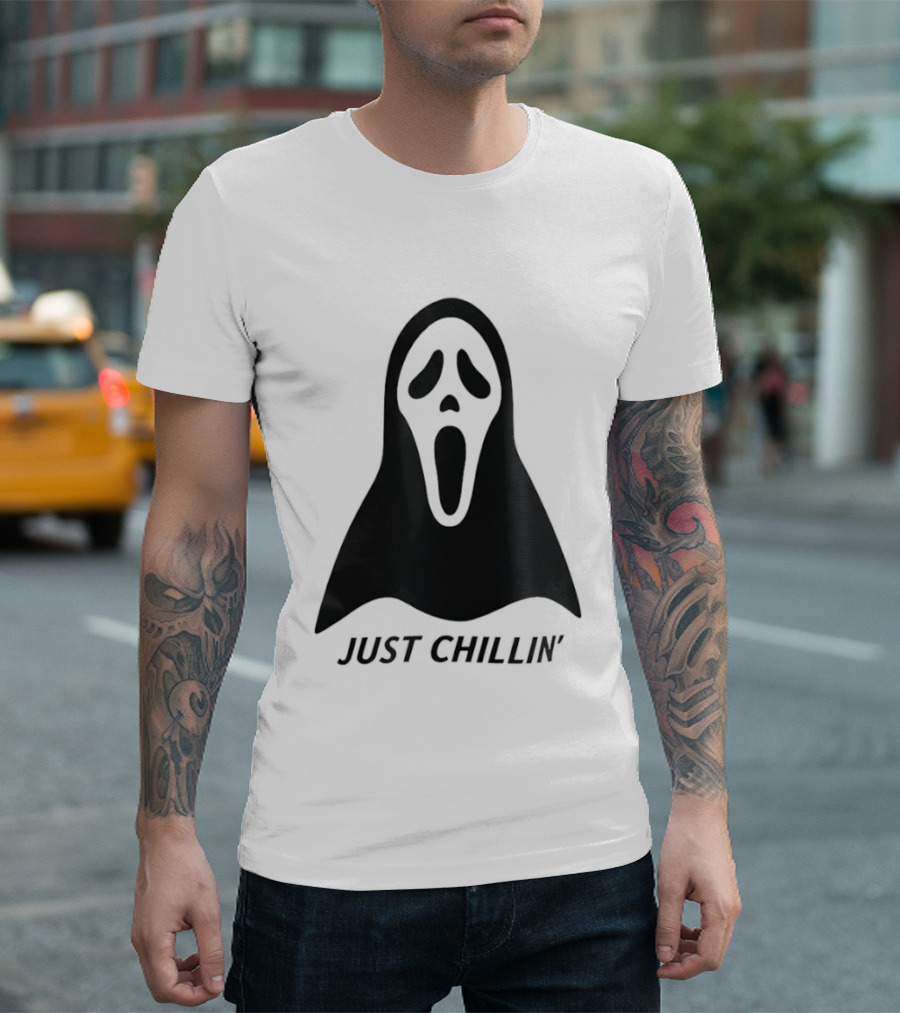 Ghostface Just Chillin Halloween Horror Mask T-Shirt