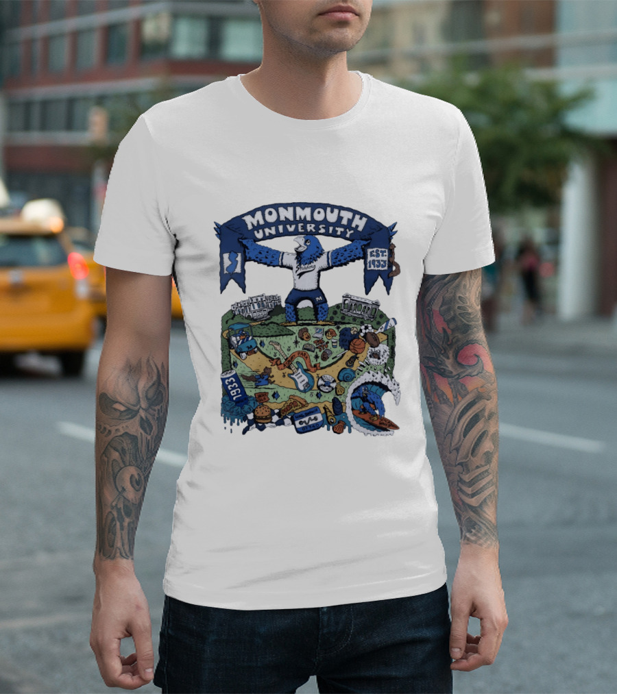 Monmouth University Julia Gash Shadow The Seahawk Est 1933 Campus Landmarks And Sports Motifs T-Shirt