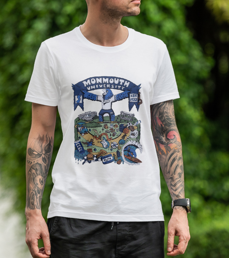 Monmouth University Julia Gash Shadow The Seahawk Est 1933 Campus Landmarks And Sports Motifs T-Shirt