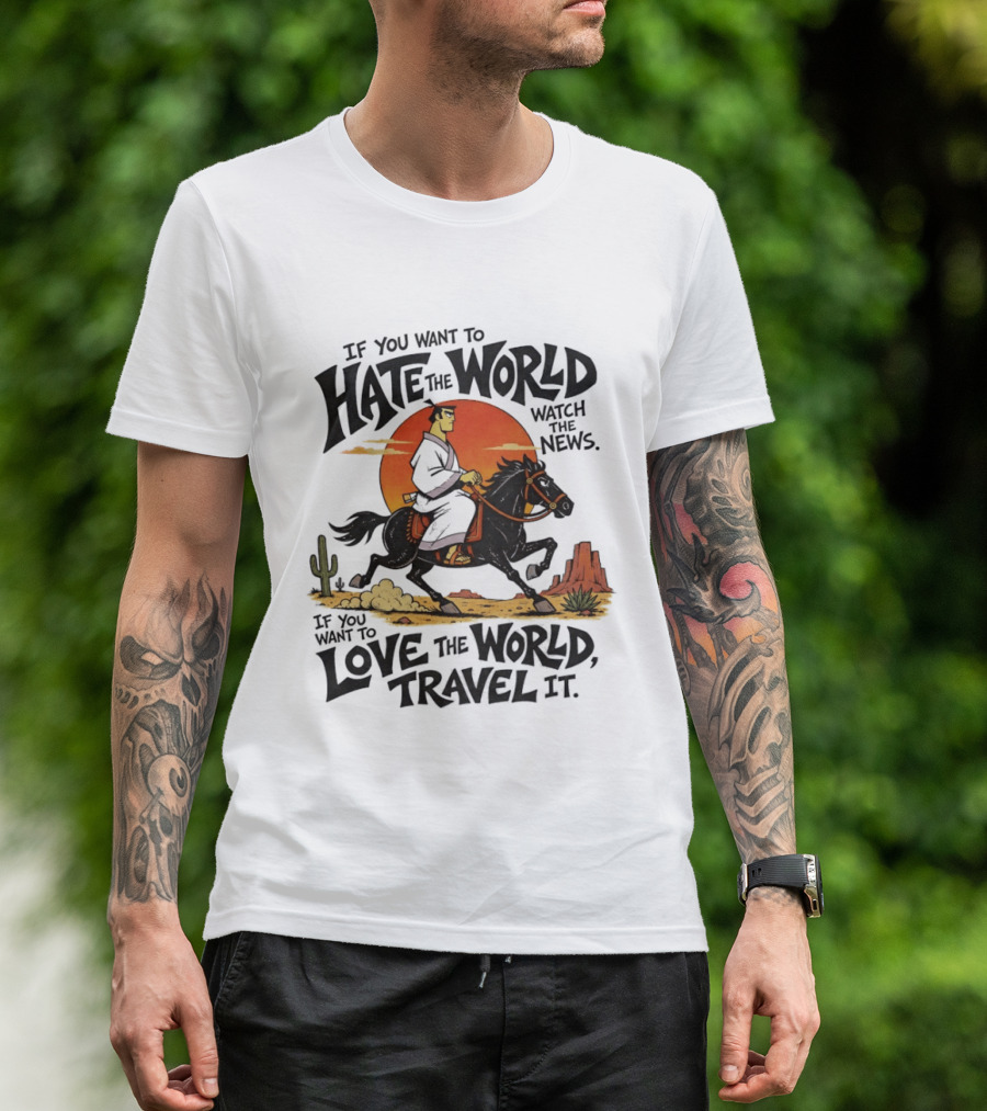 Samurai Jack Riding Black Horse In Desert Sunset Adventure The News Love The World Travel It T-Shirt