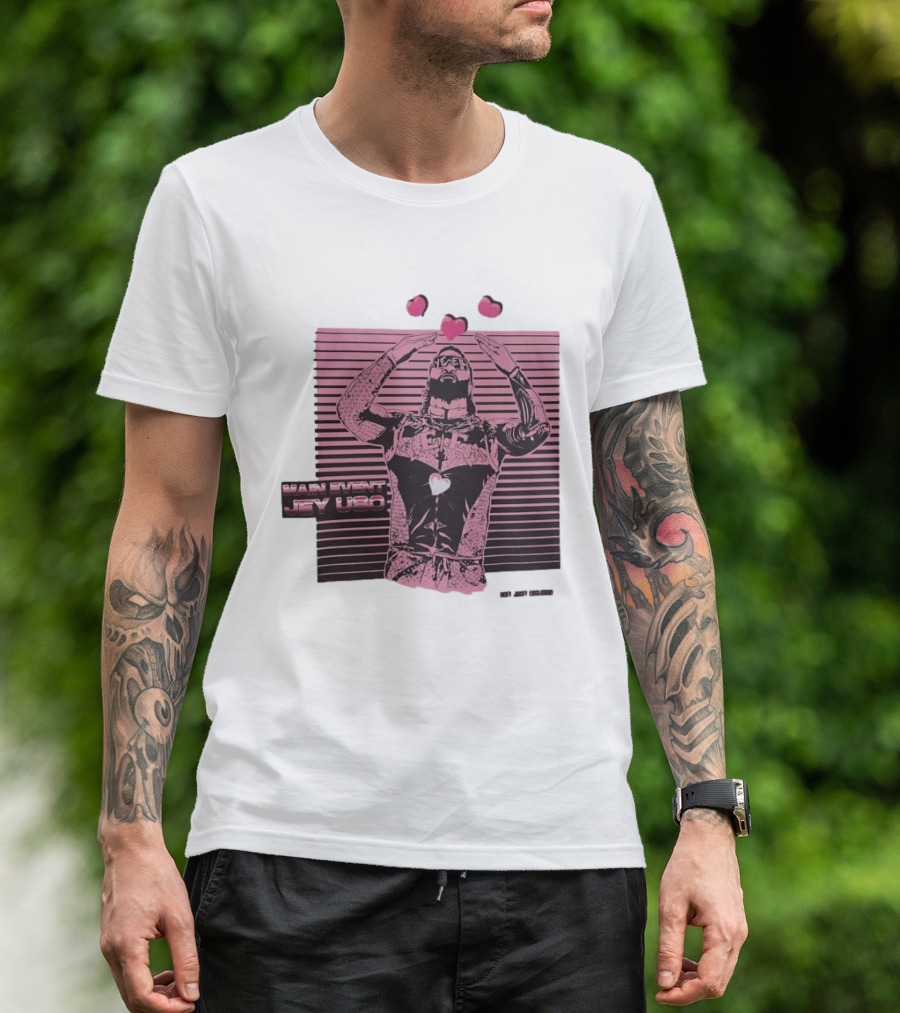Main Event Jey Uso Ucey Jucey Pink Neon Heart Exclusive T-Shirt