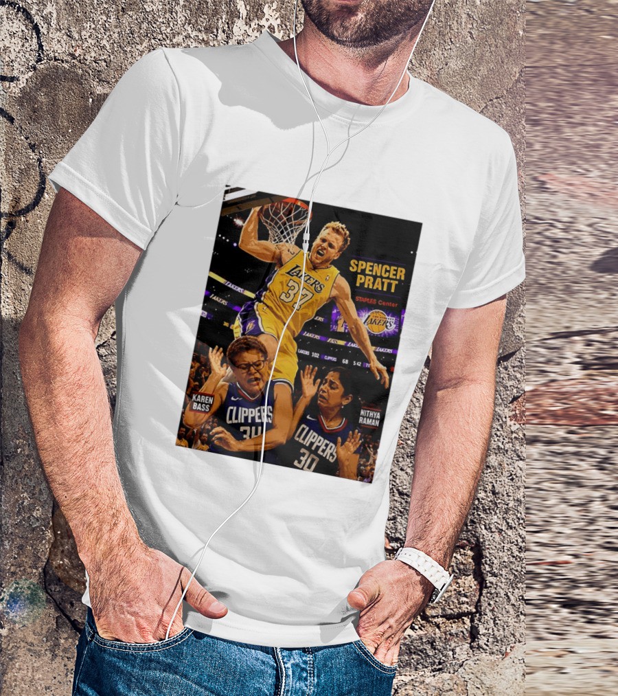 Los Angeles Lakers Spencer Pratt Dunks Staples Center Clippers Karen Bass Nithya Raman T-Shirt
