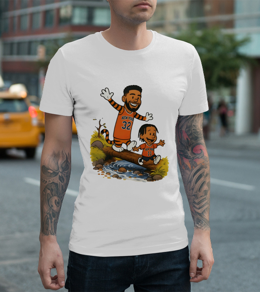 Calvin And Hobbes Crossover Karl Anthony Towns Jalen Brunson New York Knicks Basketball T-Shirt