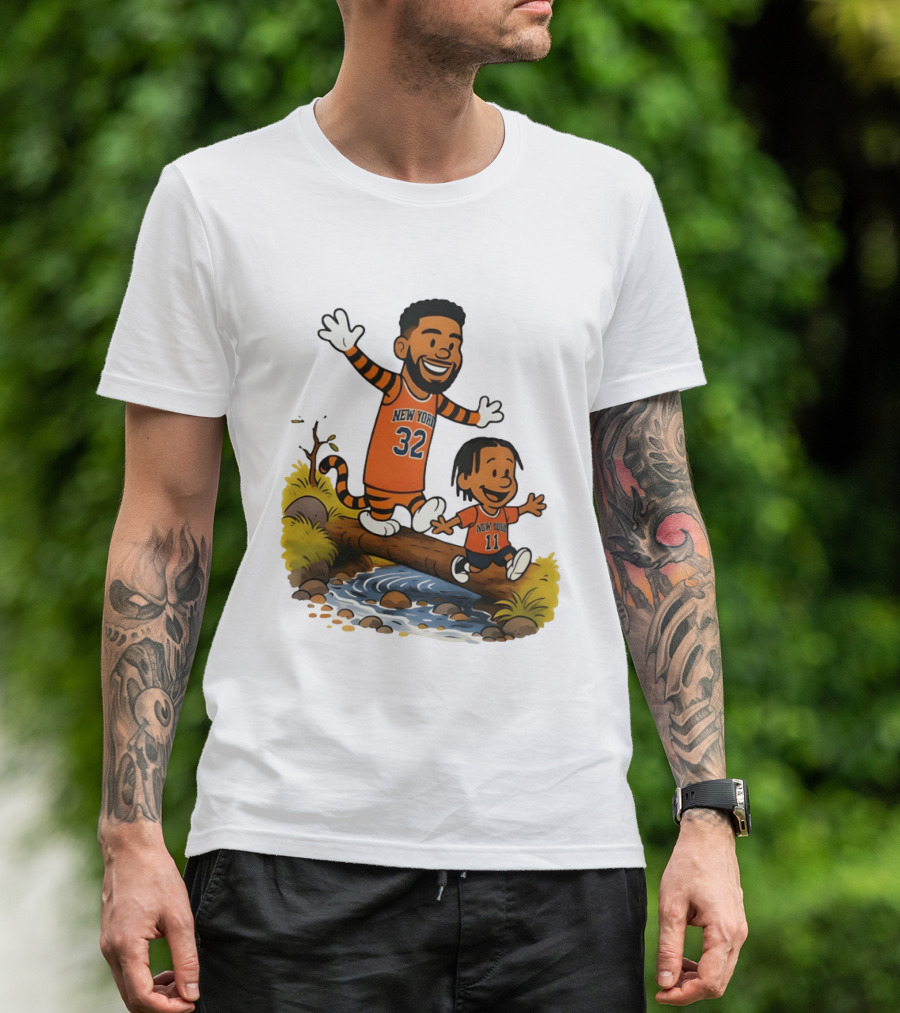 Calvin And Hobbes Crossover Karl Anthony Towns Jalen Brunson New York Knicks Basketball T-Shirt