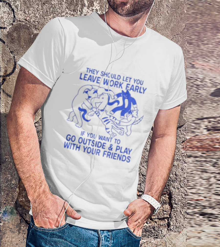 They Should Let You Leave Work Early To Go Outside And Play With Your Friends With Cat And Dog Playing T-Shirt
