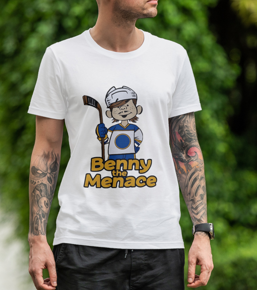 Benny The Menace Cartoon Character With Hockey Stick Buffalo Sabres T-Shirt