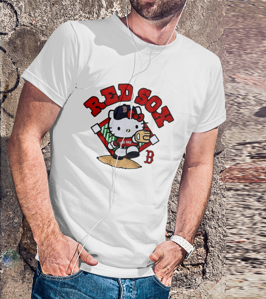 Hello Kitty Boston Red Sox Baseball 2026 MLB Throwback Red Sox And B Cap T-Shirt