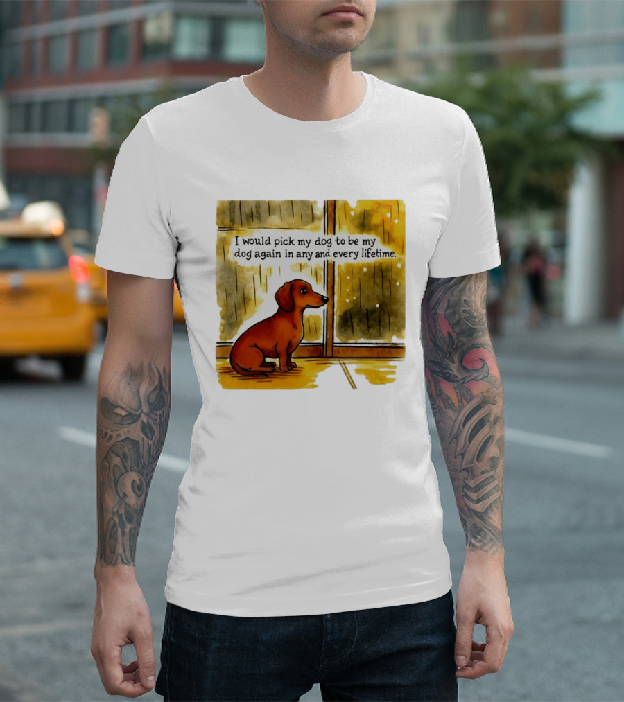 I Would Pick My Dog To Be My Dog Again In Any And Every Lifetime Dachshund By Window T-Shirt