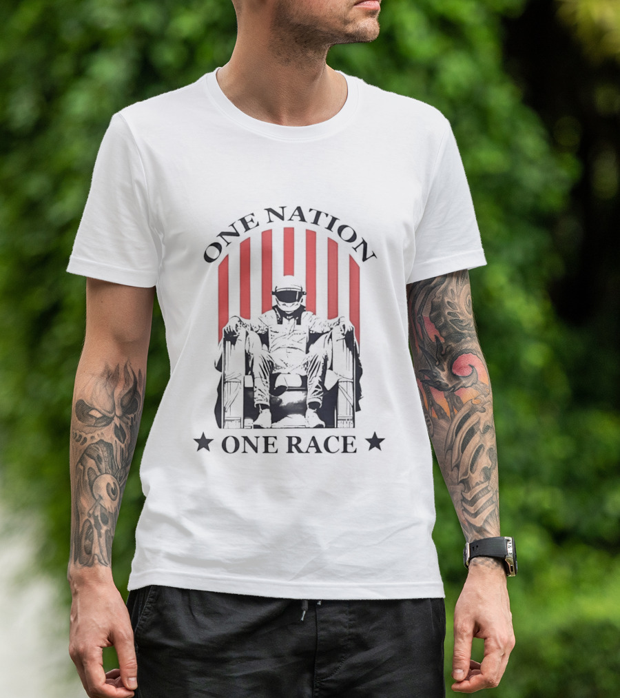 One Nation One Race Racing News Reaction Stars Statue Stripes T-Shirt