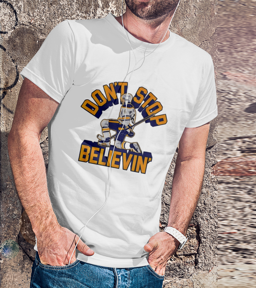Don't Stop Believin' Hockey Player Number 6 Kneeling Pose T-Shirt