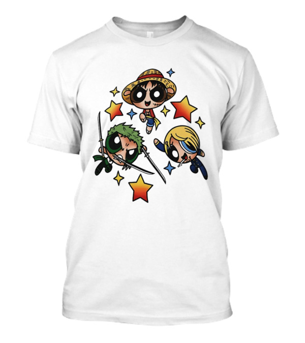 Luffy Zoro Sanji Fusion One Piece Powerpuff Girls Crossover Cute Anime Stars T-Shirt