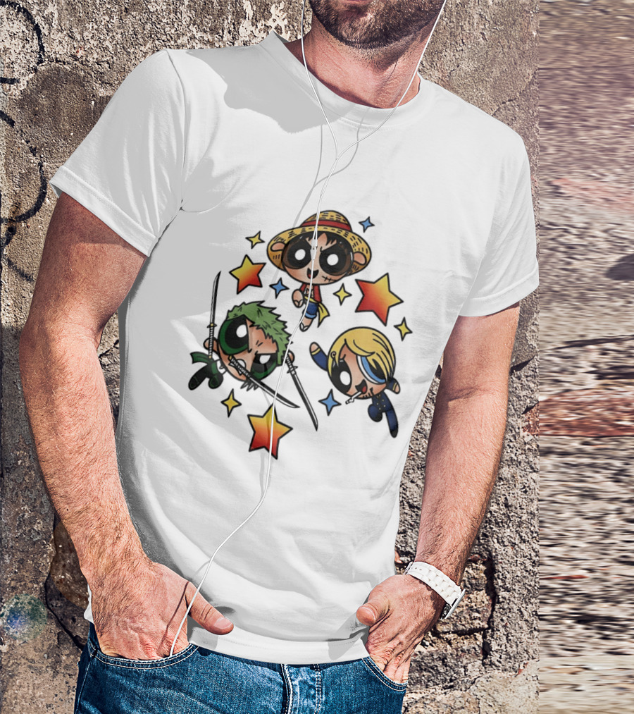 Luffy Zoro Sanji Fusion One Piece Powerpuff Girls Crossover Cute Anime Stars T-Shirt