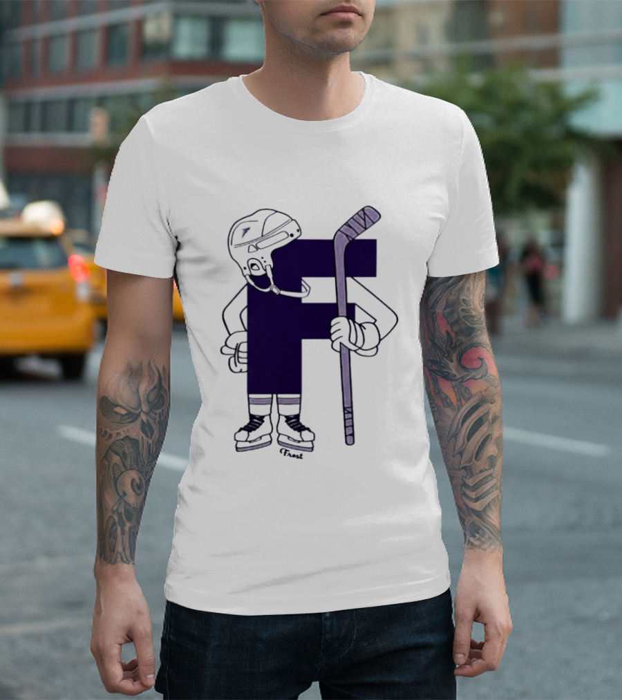 Minnesota Frost Hockey Character With Stick And Helmet T-Shirt