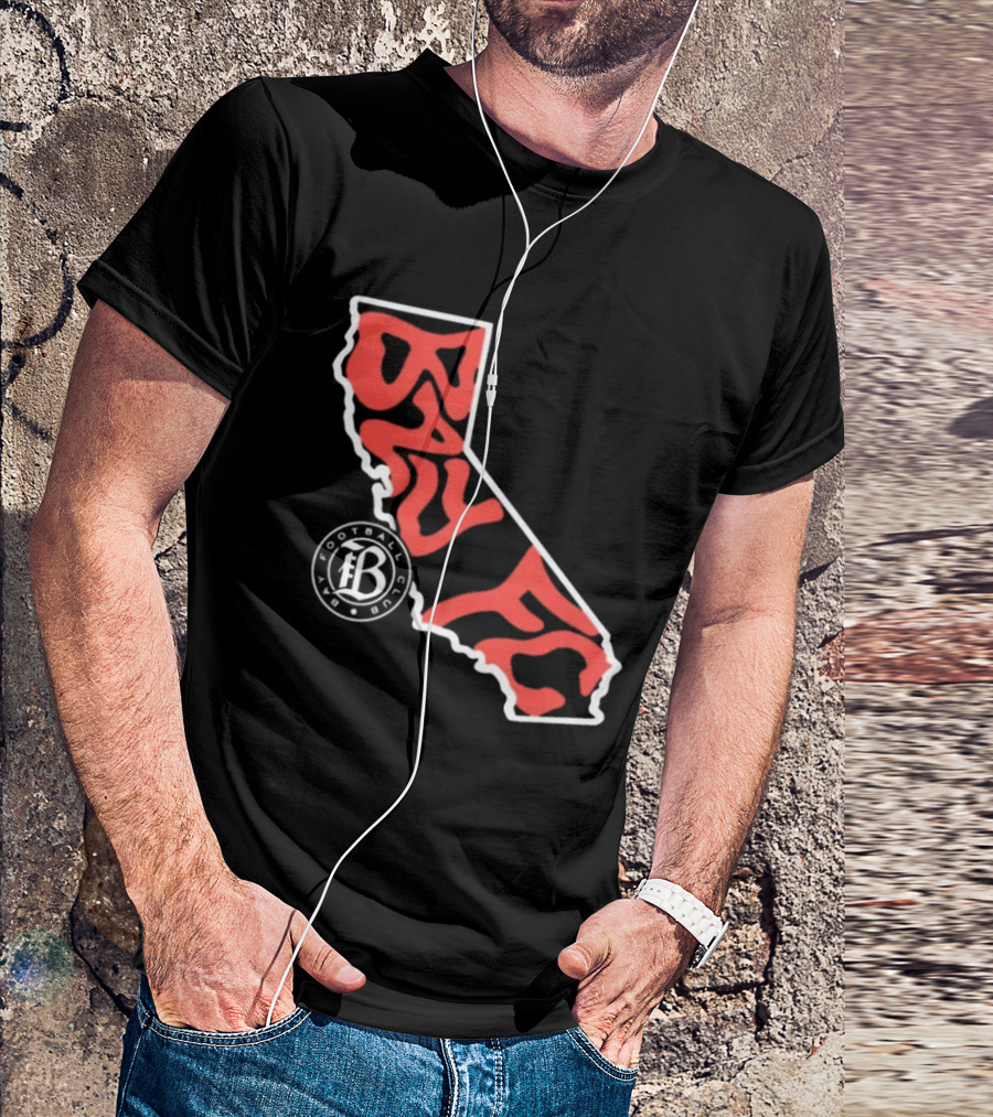 Bay FC Groovy Text California State Map Football Club T-Shirt
