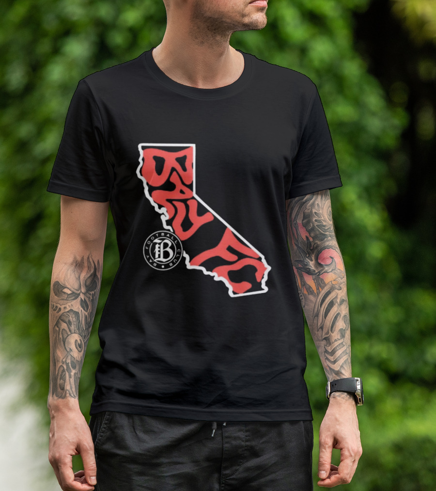 Bay FC Groovy Text California State Map Football Club T-Shirt