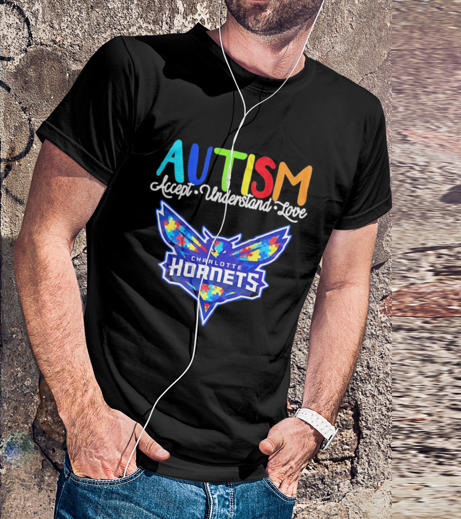 Charlotte Hornets Autism Accept Understand Love Awareness Support Puzzle Wings T-Shirt