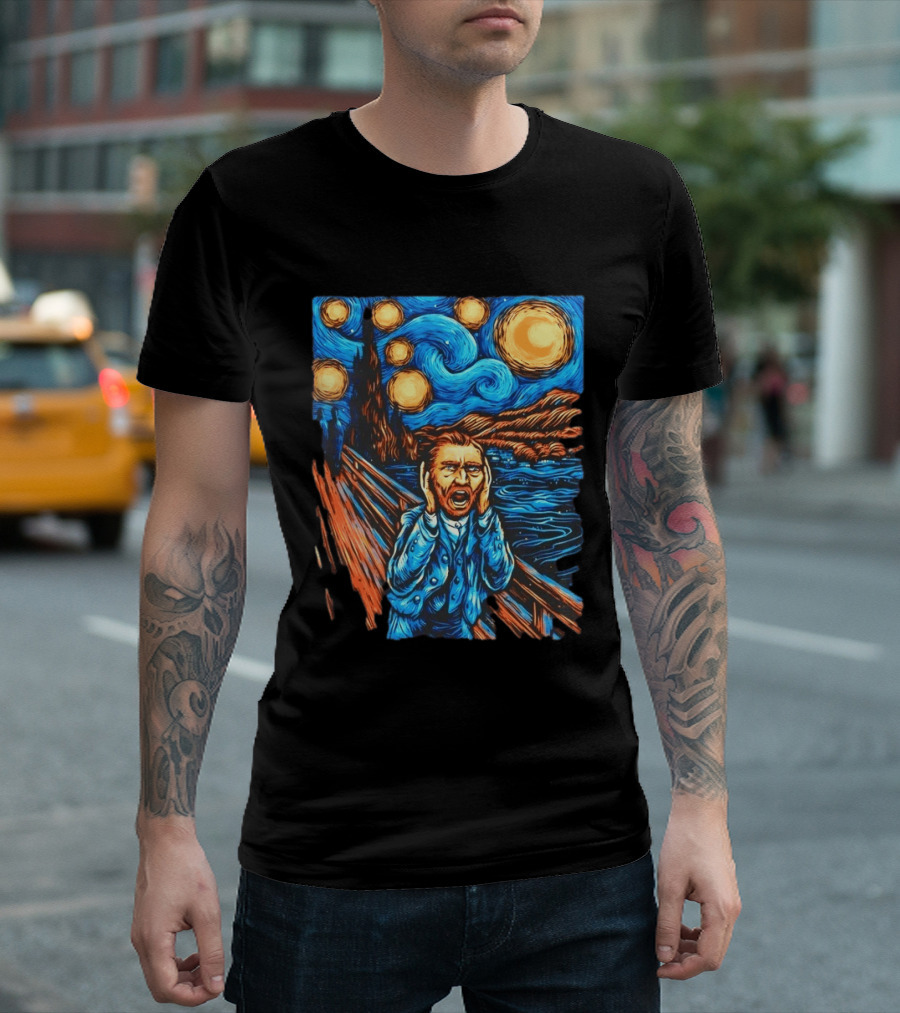 Vincent Van Gogh Starry Night Meets Edvard Munch The Scream Fusion T-Shirt