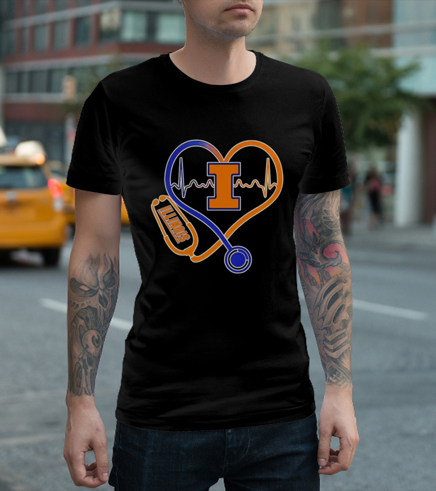 Illinois Fighting Illini Heartbeat I Nurse Stethoscope Love T-Shirt