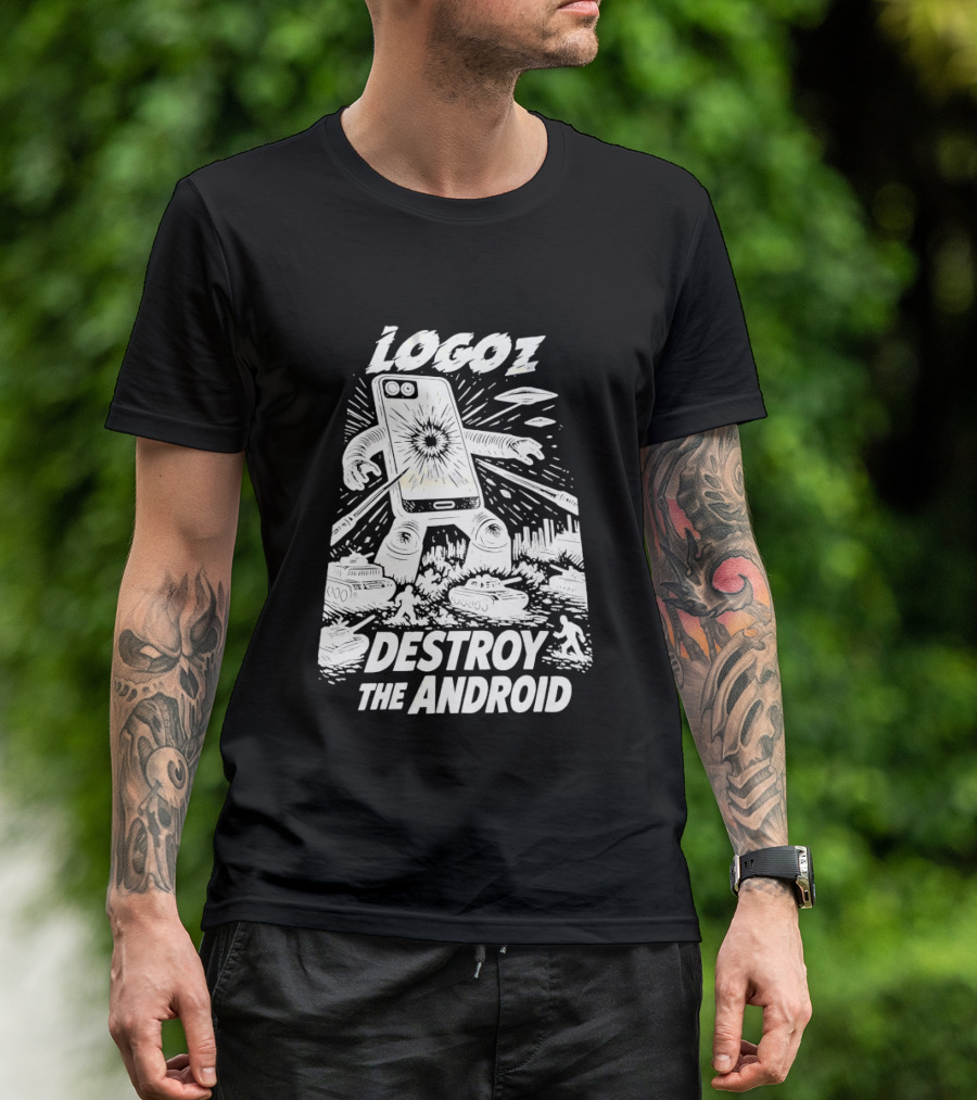 Logoz Destroy The Android Retro Style Comic T-Shirt
