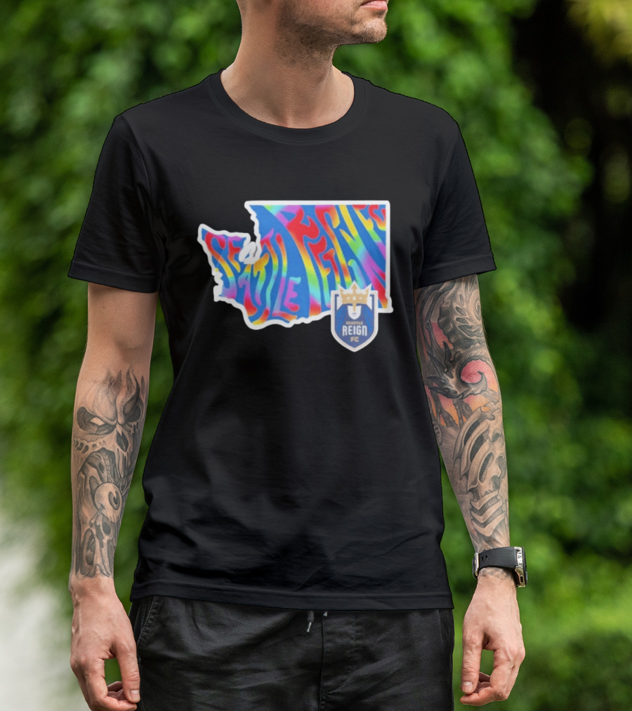 Seattle Reign FC Groovy Pride State Washington Map Rainbow T-Shirt