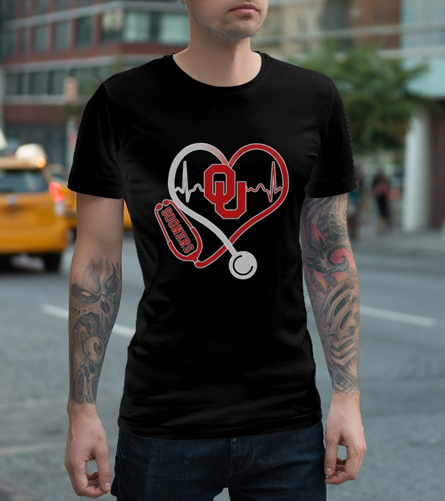 Oklahoma Sooners Heartbeat Nurse Love Stethoscope T-Shirt