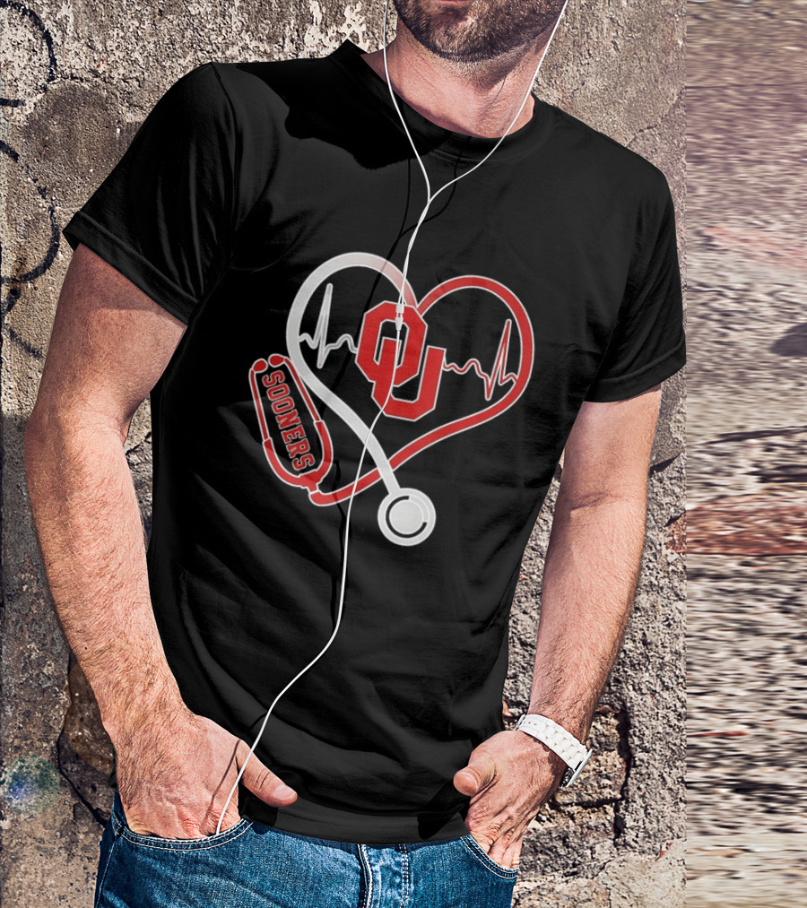 Oklahoma Sooners Heartbeat Nurse Love Stethoscope T-Shirt
