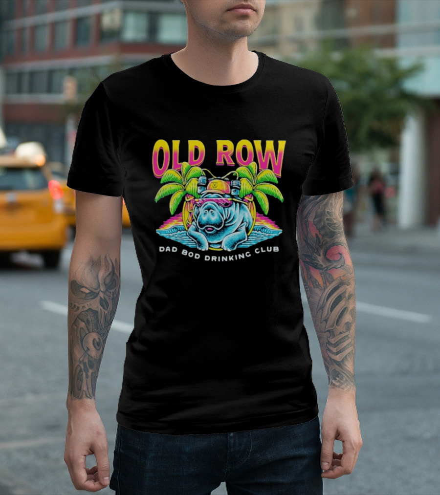 Old Row Dad Bod Drinking Club Manatee Tropical Palm Tree T-Shirt