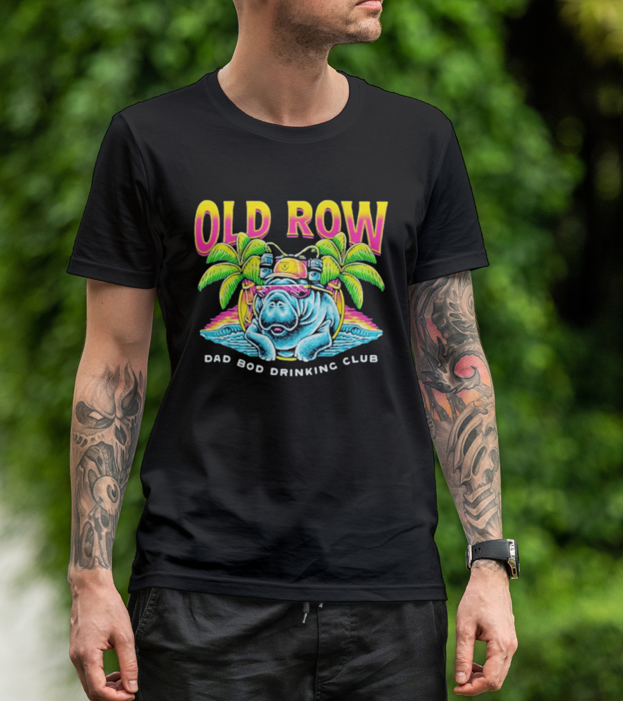 Old Row Dad Bod Drinking Club Manatee Tropical Palm Tree T-Shirt