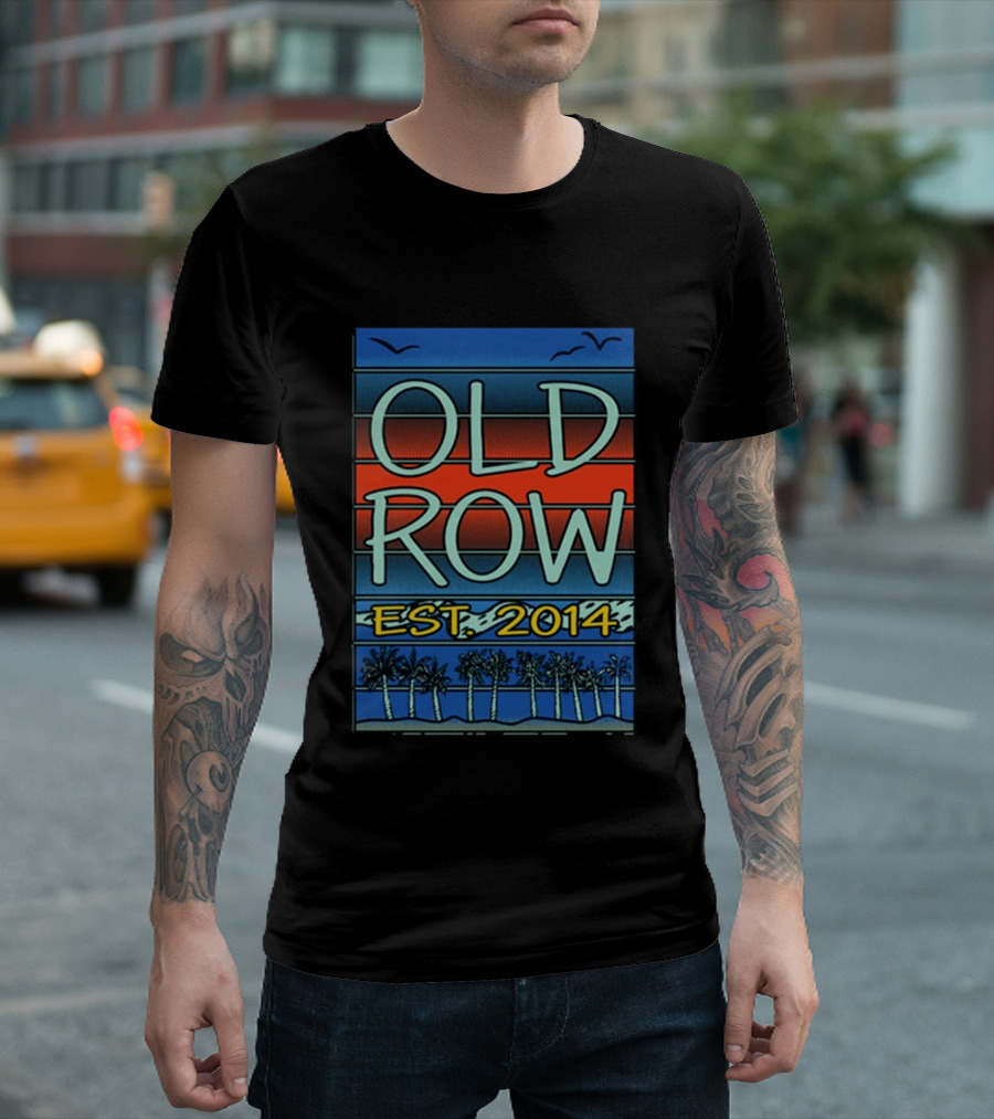 Old Row Est. 2014 Palm Scene Sunset Stripes T-Shirt